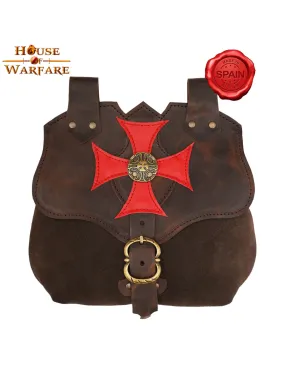 Bolsa medieval Templaria en cuero marrón oscuro, 25 cm.