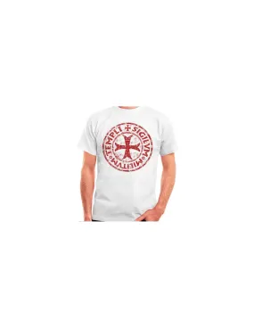 Camiseta blanca Cruz-Leyenda Templarios, manga corta
