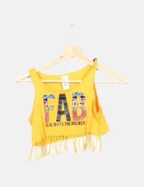 C&A Top amarillo print dibujo flecos