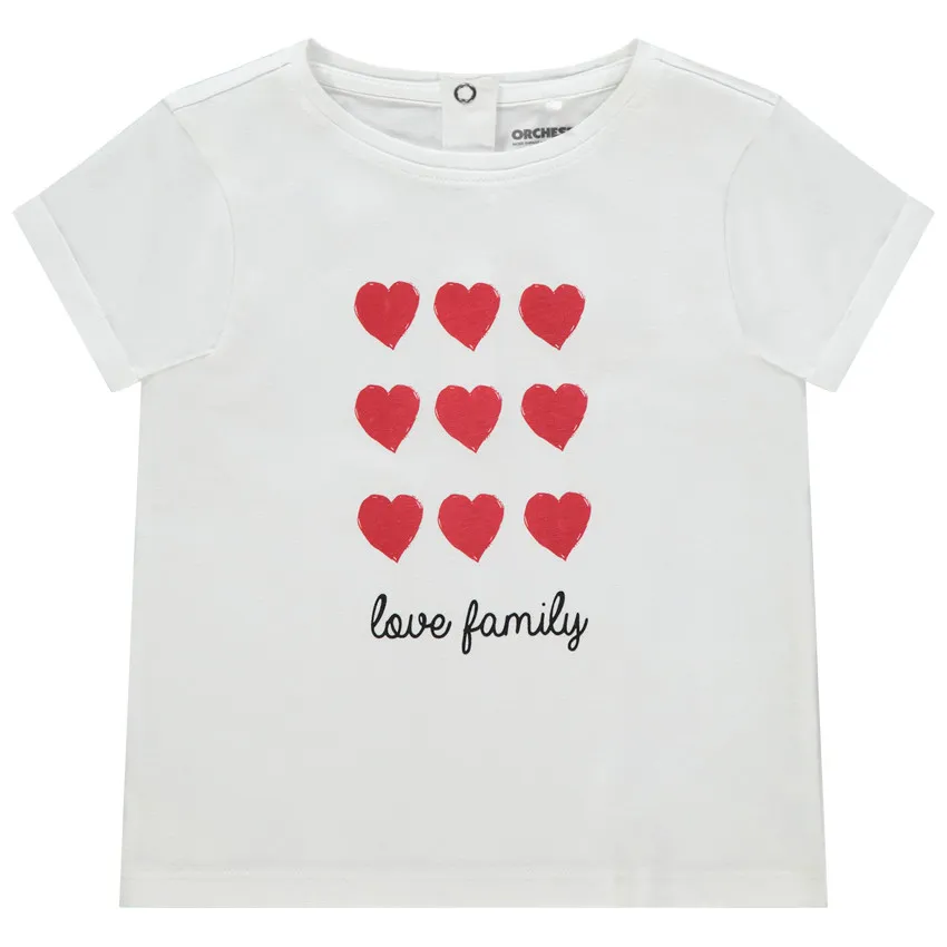 Orchestra T-shirt manches courtes print coeurs et texte "love Family"