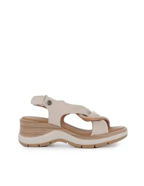 Sandalia piel beige plantilla gel cuña media mujer Paula urban