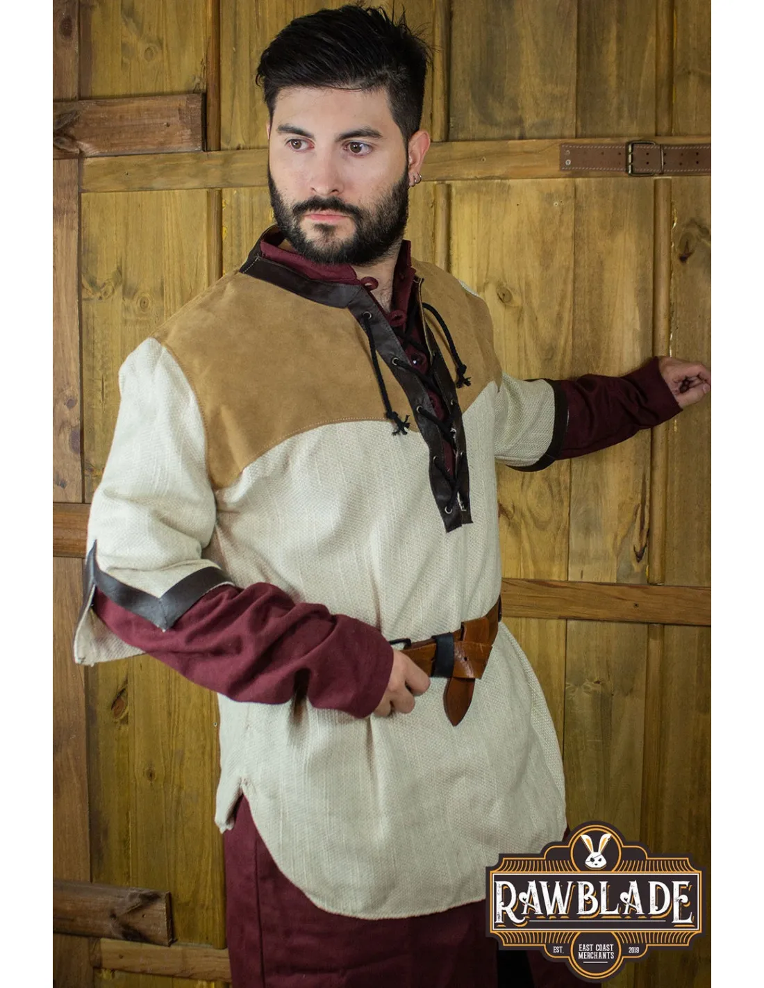 Túnica medieval Deherd en lino - Marrón claro