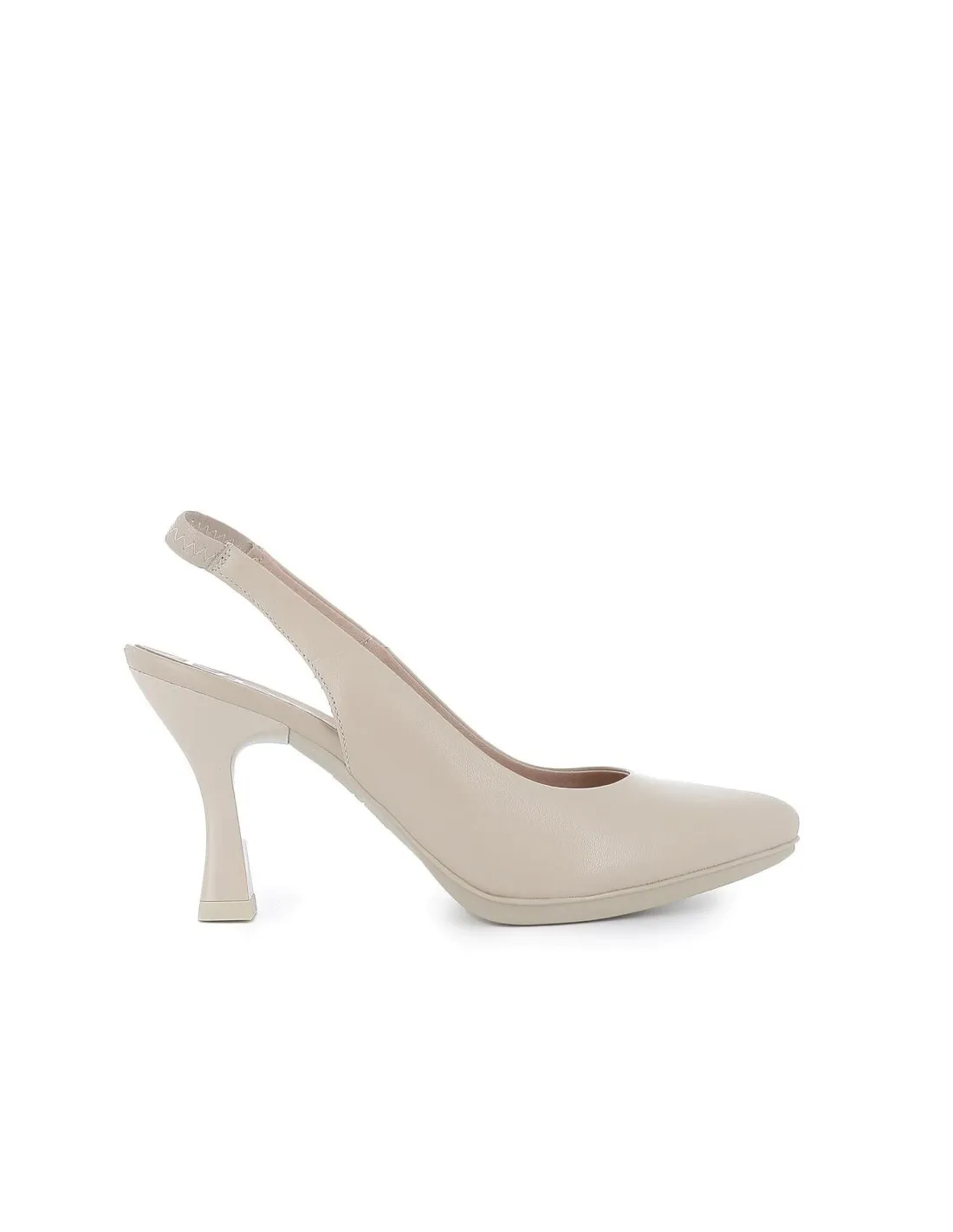 Zapato salon piel y tacón elastico mujer beige Desiree