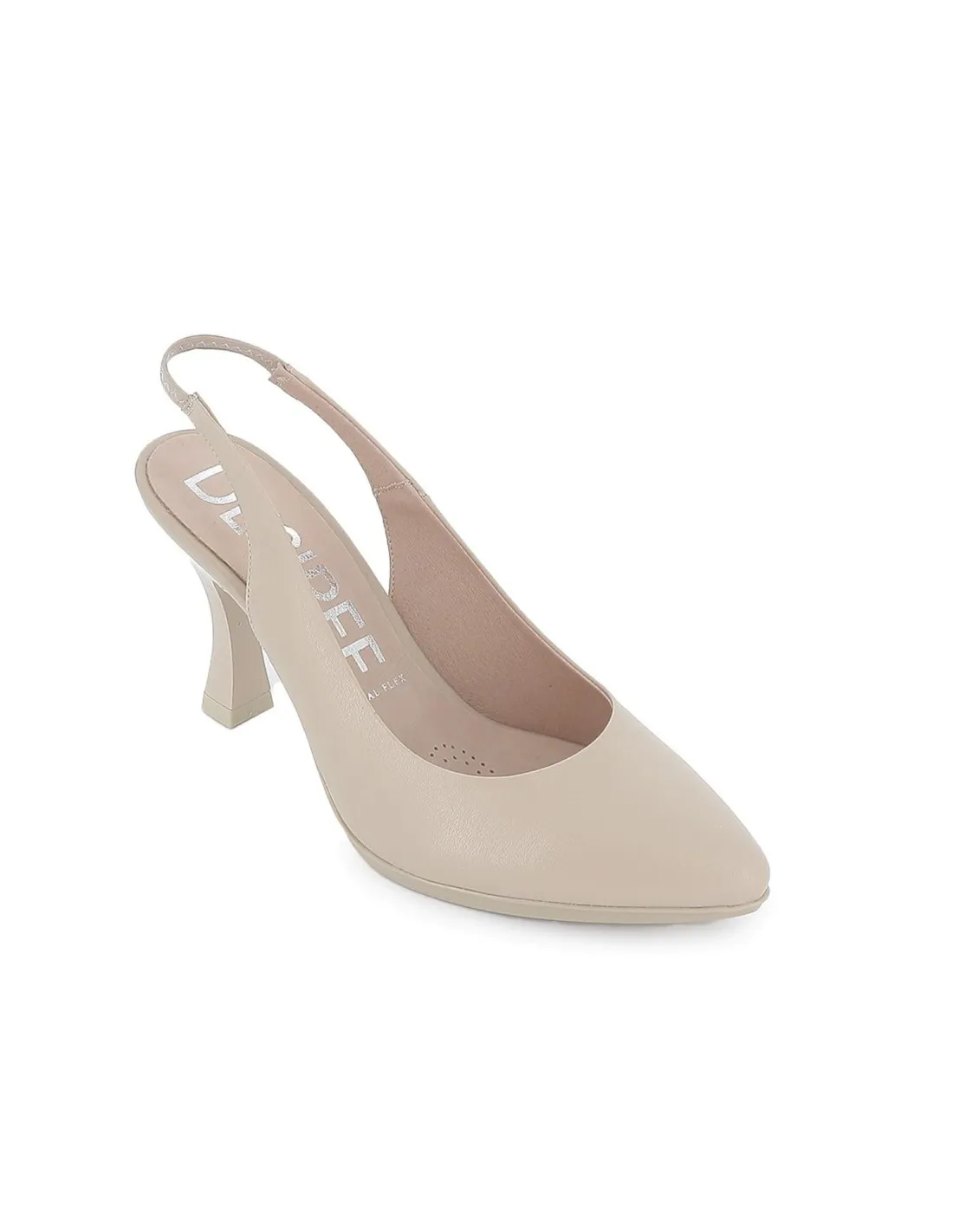 Zapato salon piel y tacón elastico mujer beige Desiree