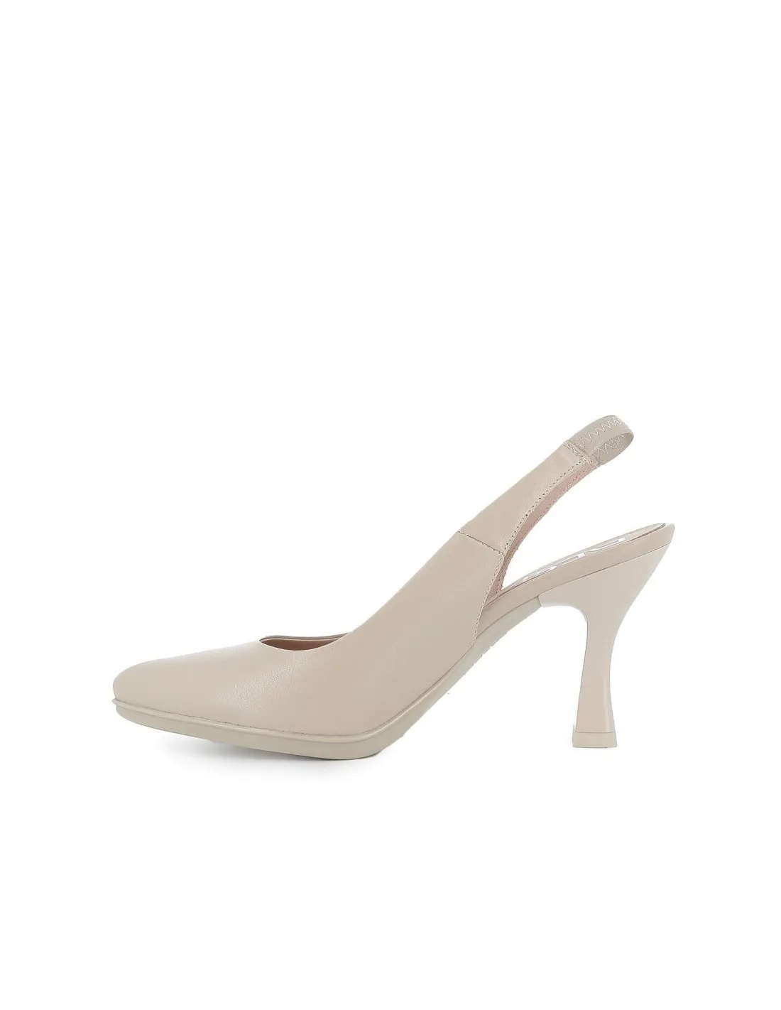 Zapato salon piel y tacón elastico mujer beige Desiree